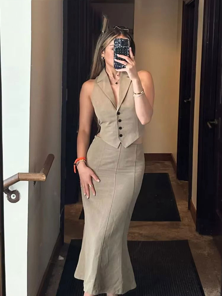 Women'S Fashion Vest Tops - HH Women Solid Vest Skirt Sets