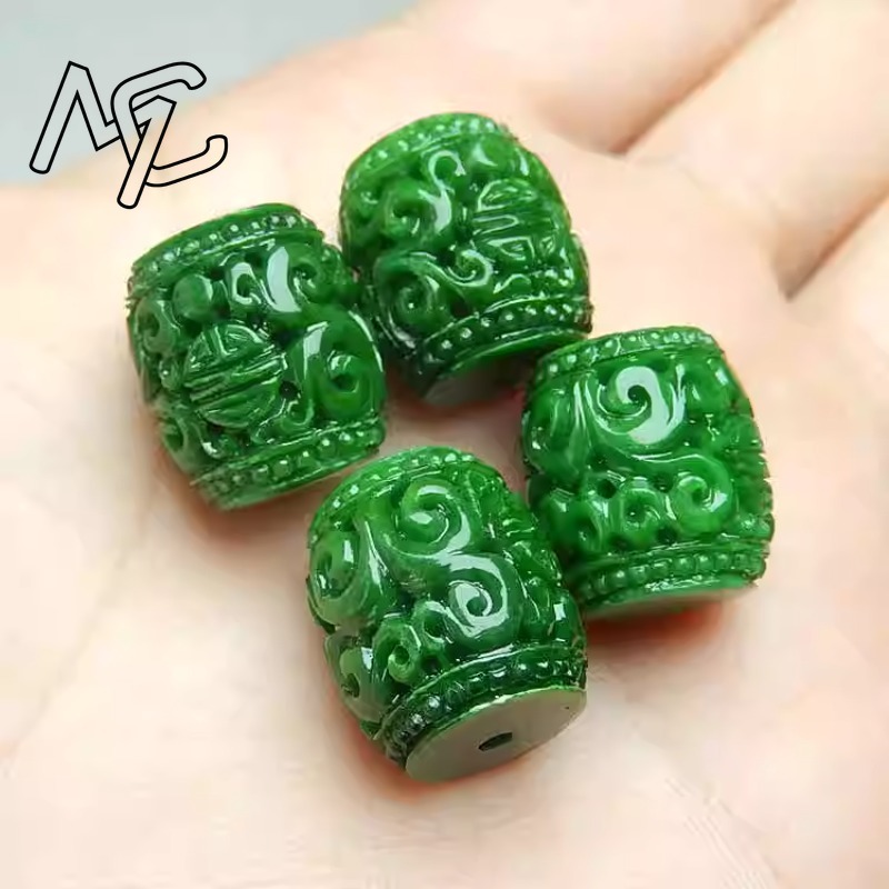 Women'S Fashion Jewellery - 5pc Natural Green Jade Carving Beads