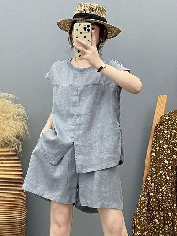 Women Fashion Over The Years - High-End Cotton Linen Set Women Summer