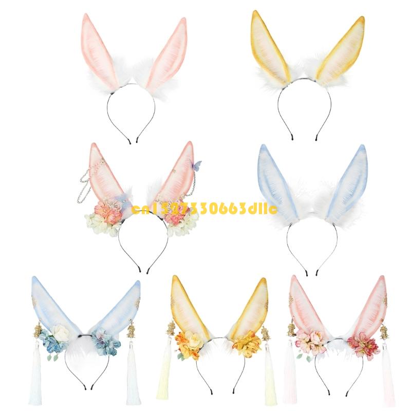 Women Fashion Photoshoot - Adjustable Plush Rabbit Ears Headband Nonslip