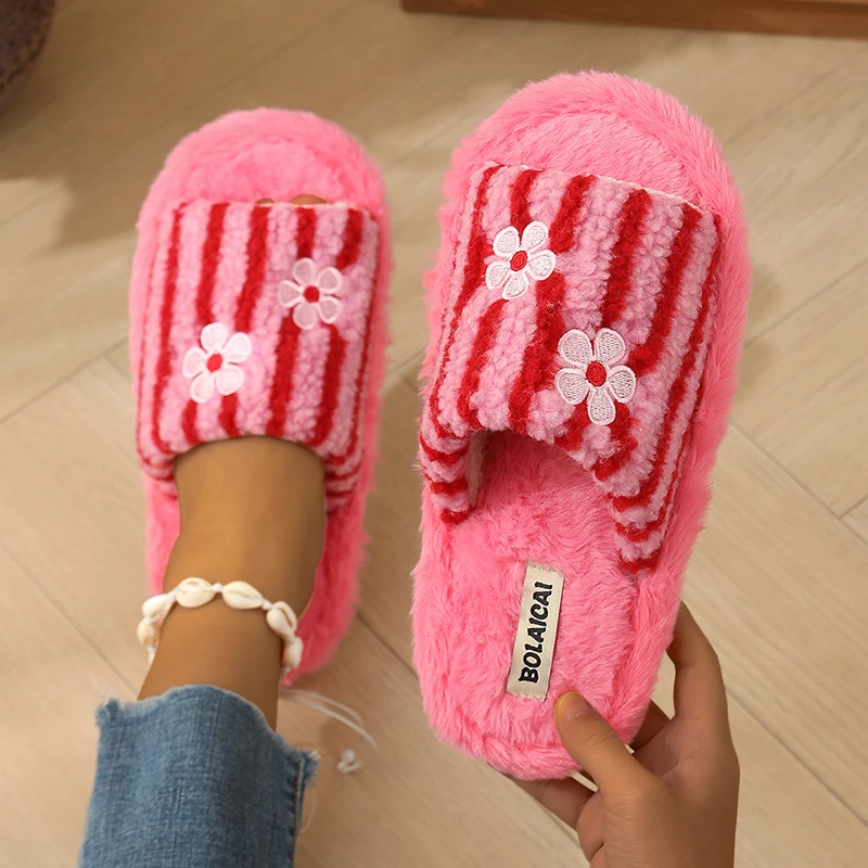Flower Embroidery Stripe Plush - Women'S Fashion Korea review and price