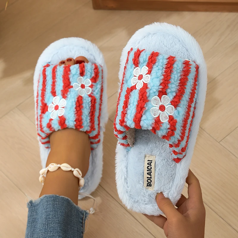 Flower Embroidery Stripe Plush - Women'S Fashion Korea review and price
