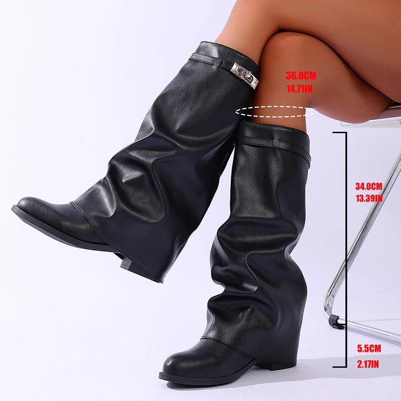 Brand Design Black Pu Leather  - Women'S Fashion Knee High Boots review and price