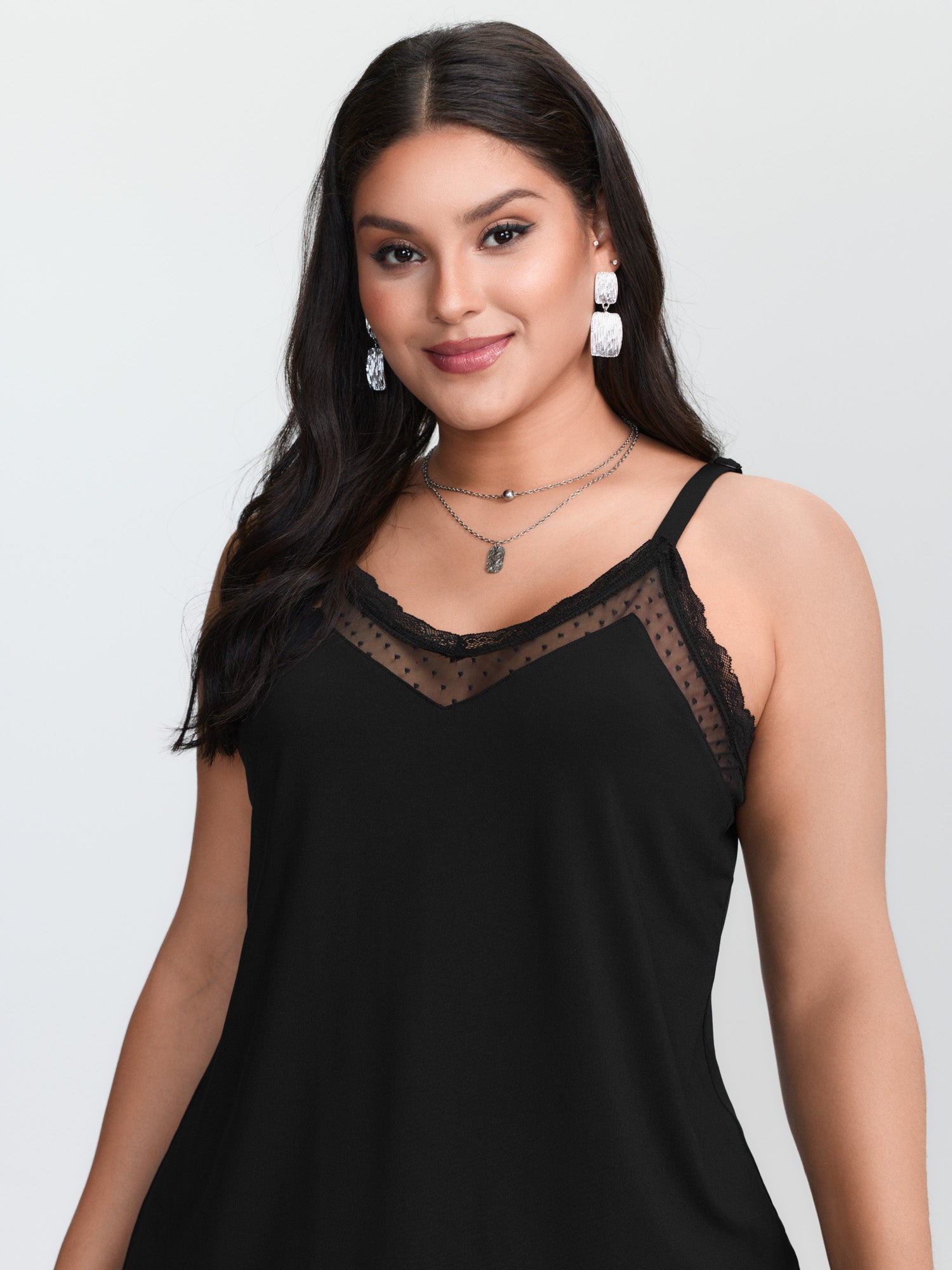 Plus‑size Black Knitted Camiso - Lace Trim Cami review and price