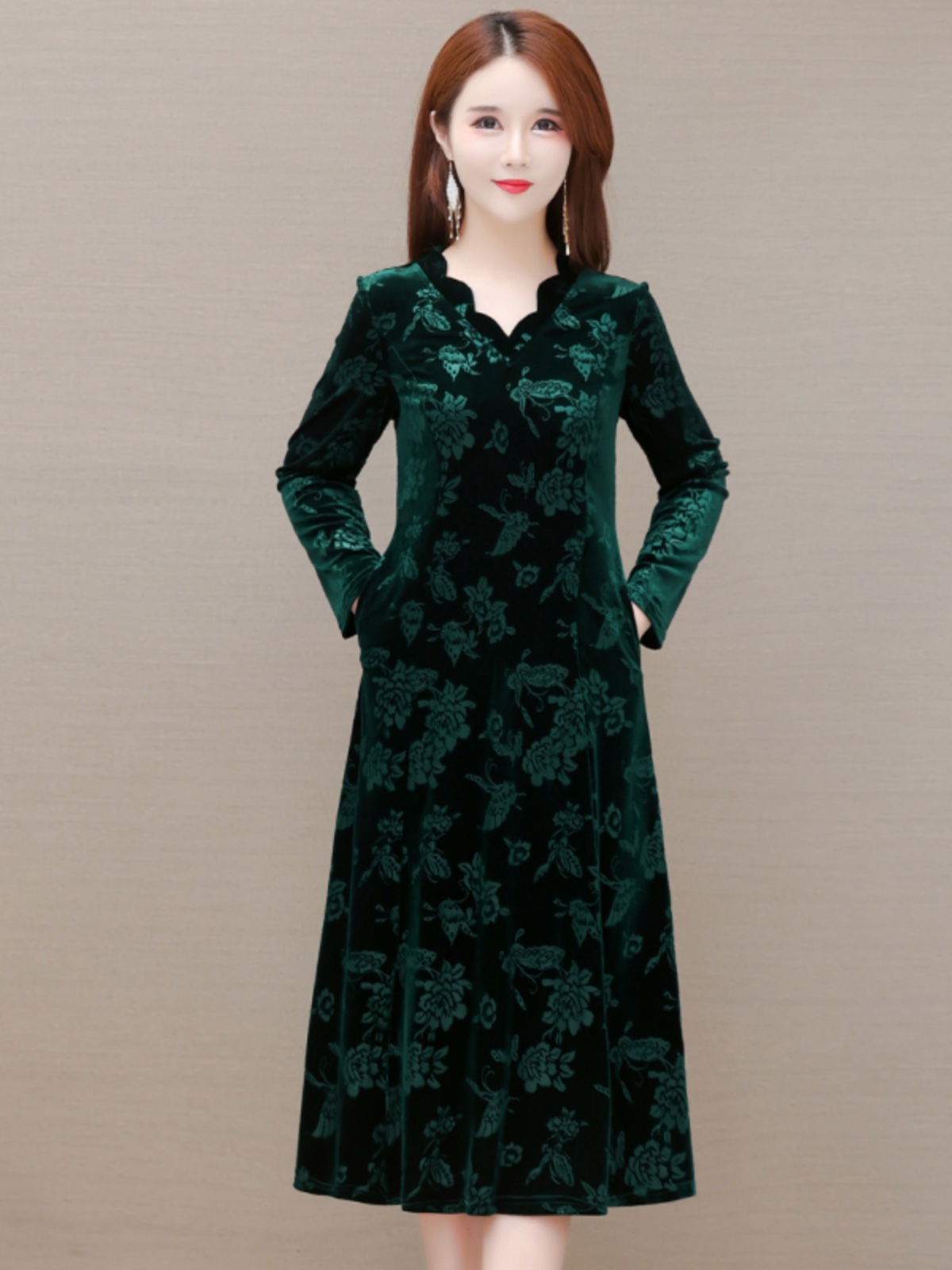 Elegant Velvet Dress V-Neck Mi - Women Fashion Over The Years review and price