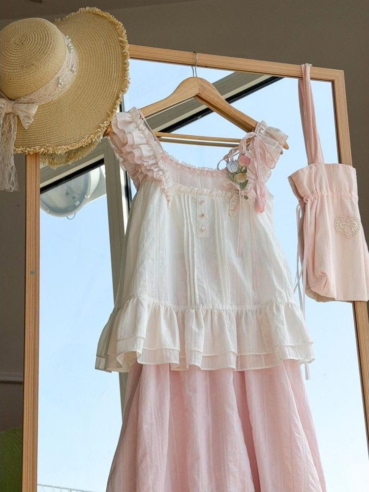 Sweet Kawaii Ruffle Trim Tulip - Lace Trim Cami review and price