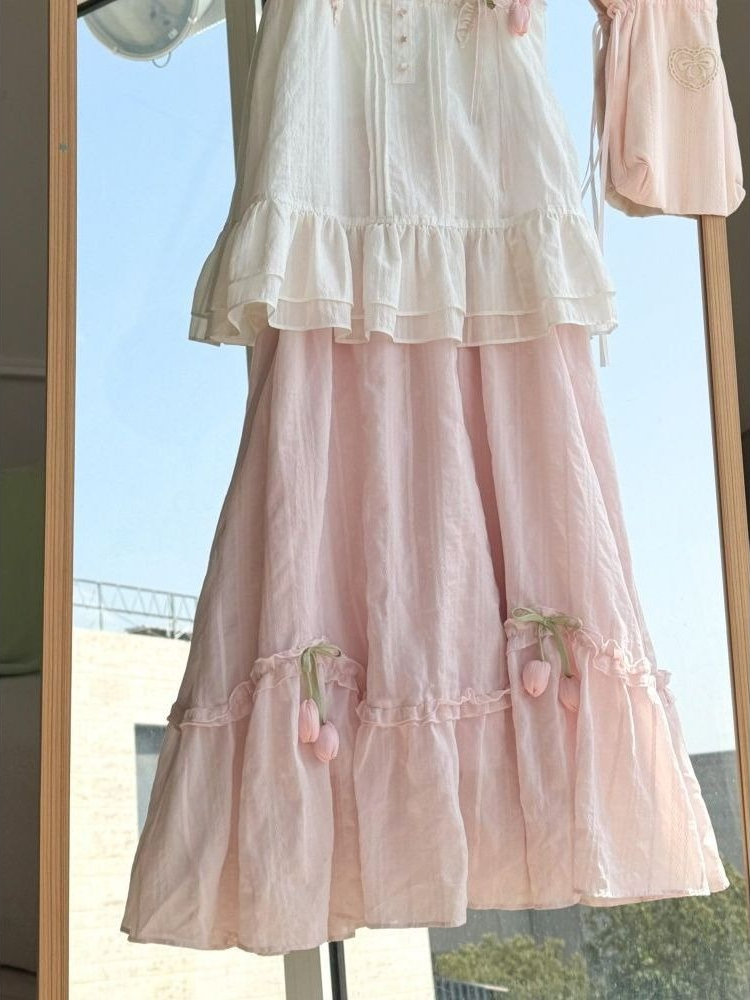 Sweet Kawaii Ruffle Trim Tulip - Lace Trim Cami review and price